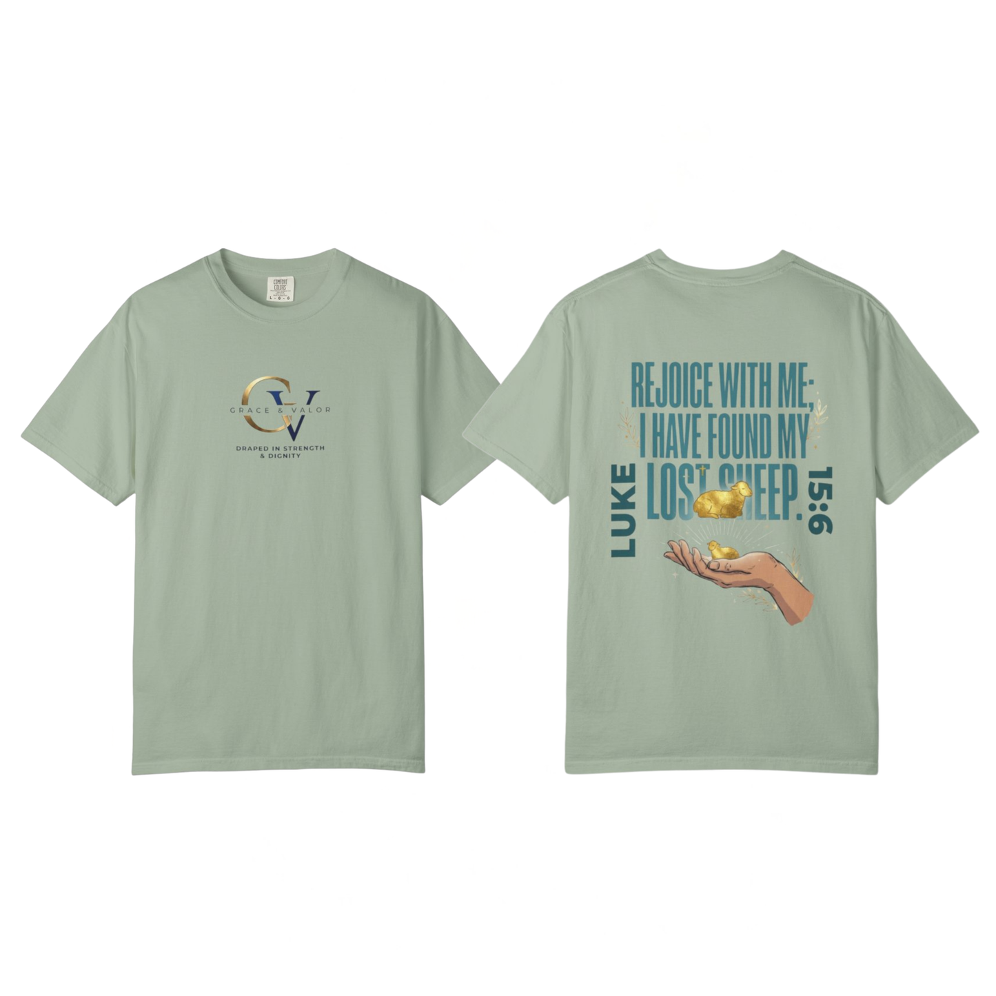 Rejoice With Me Lost Sheep Unisex Christian T-Shirt | Grace and Valor Signature Collection Luke 15:6 Bible Verse Faith Streetwear Apparel