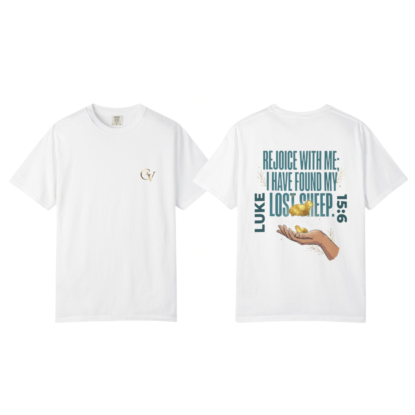 Rejoice With Me Lost Sheep Unisex Christian T-Shirt | GV Gold Monogram Collection Luke 15:6 Bible Verse Faith Streetwear Apparel