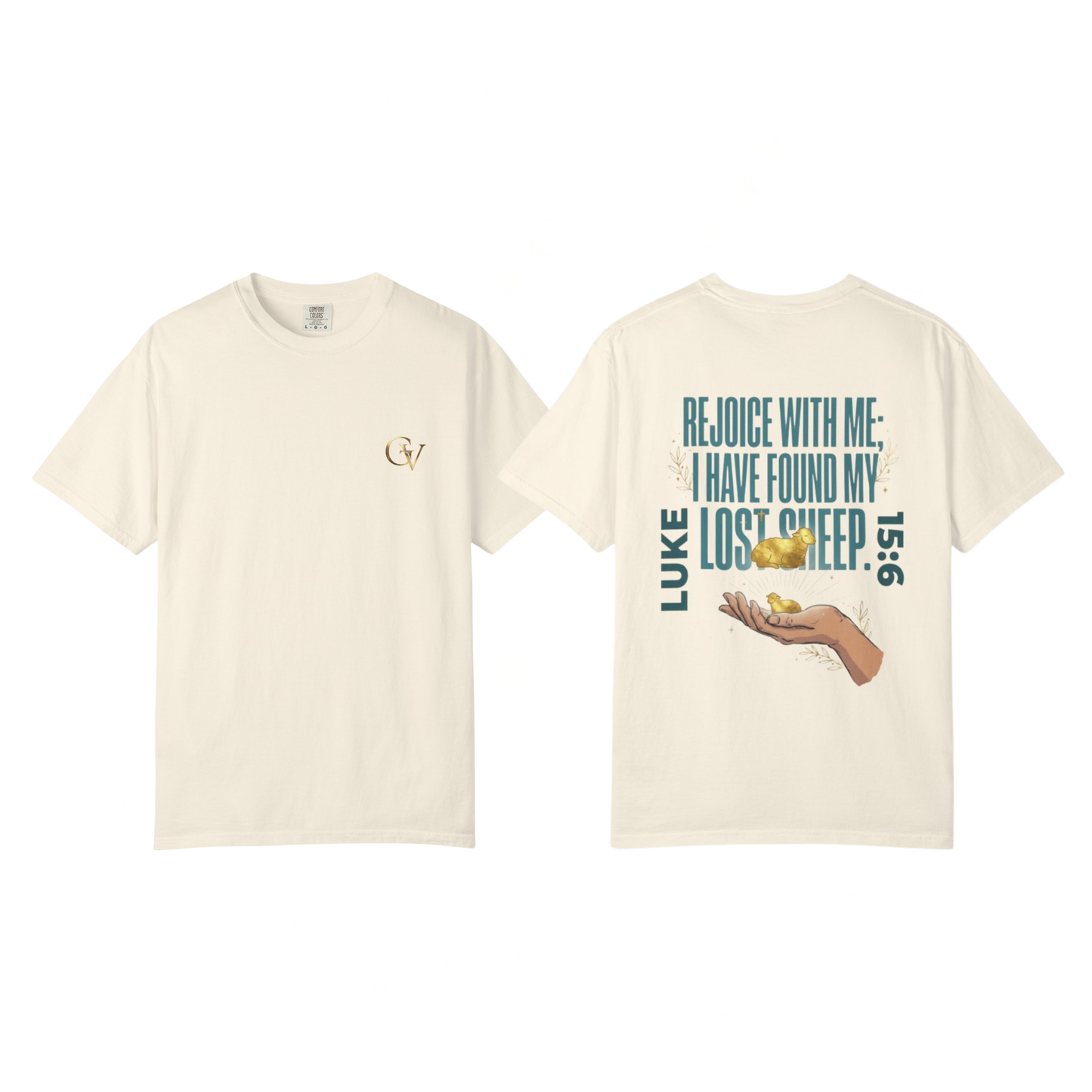 Rejoice With Me Lost Sheep Unisex Christian T-Shirt | GV Gold Monogram Collection Luke 15:6 Bible Verse Faith Streetwear Apparel
