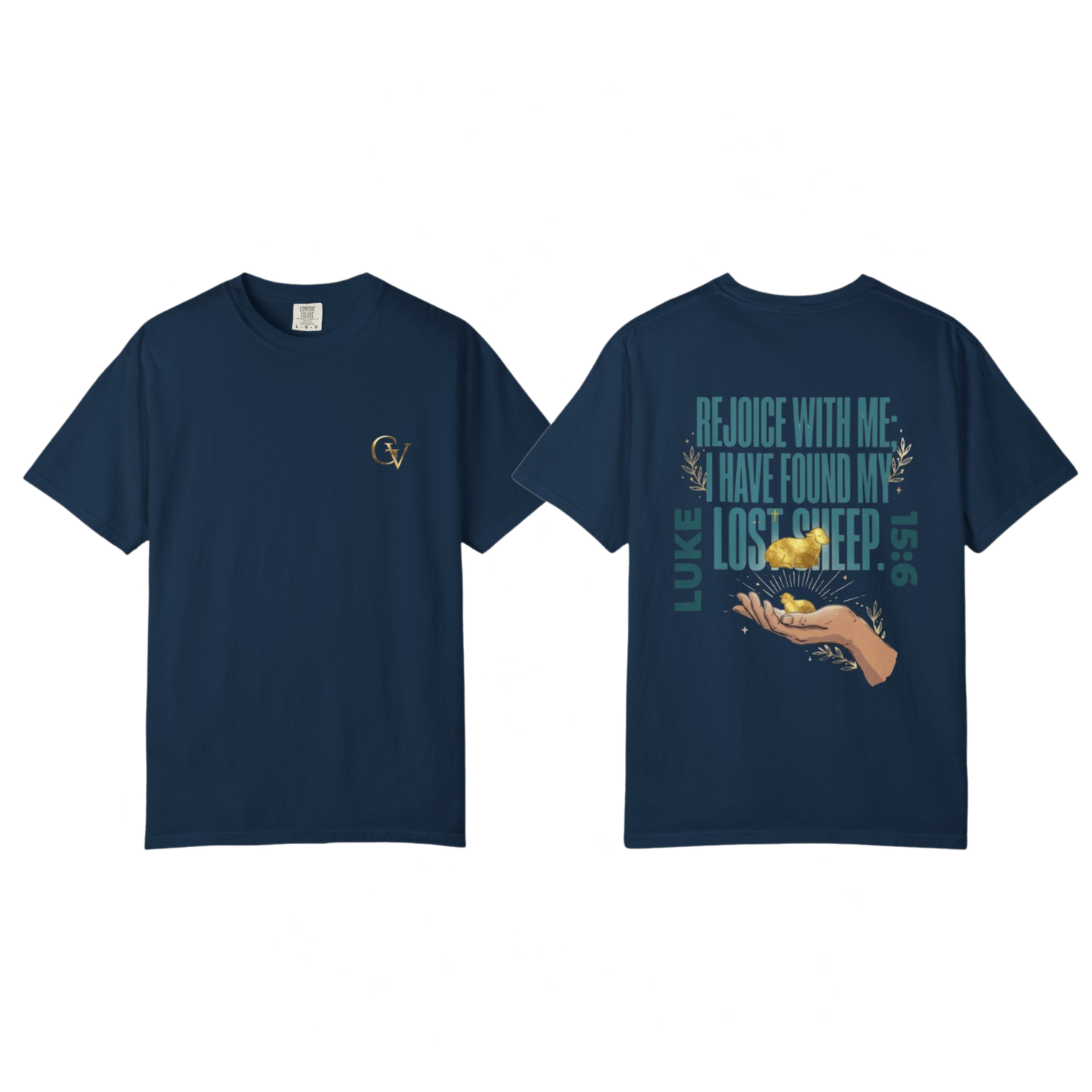 Rejoice With Me Lost Sheep Unisex Christian T-Shirt | GV Gold Monogram Collection Luke 15:6 Bible Verse Faith Streetwear Apparel