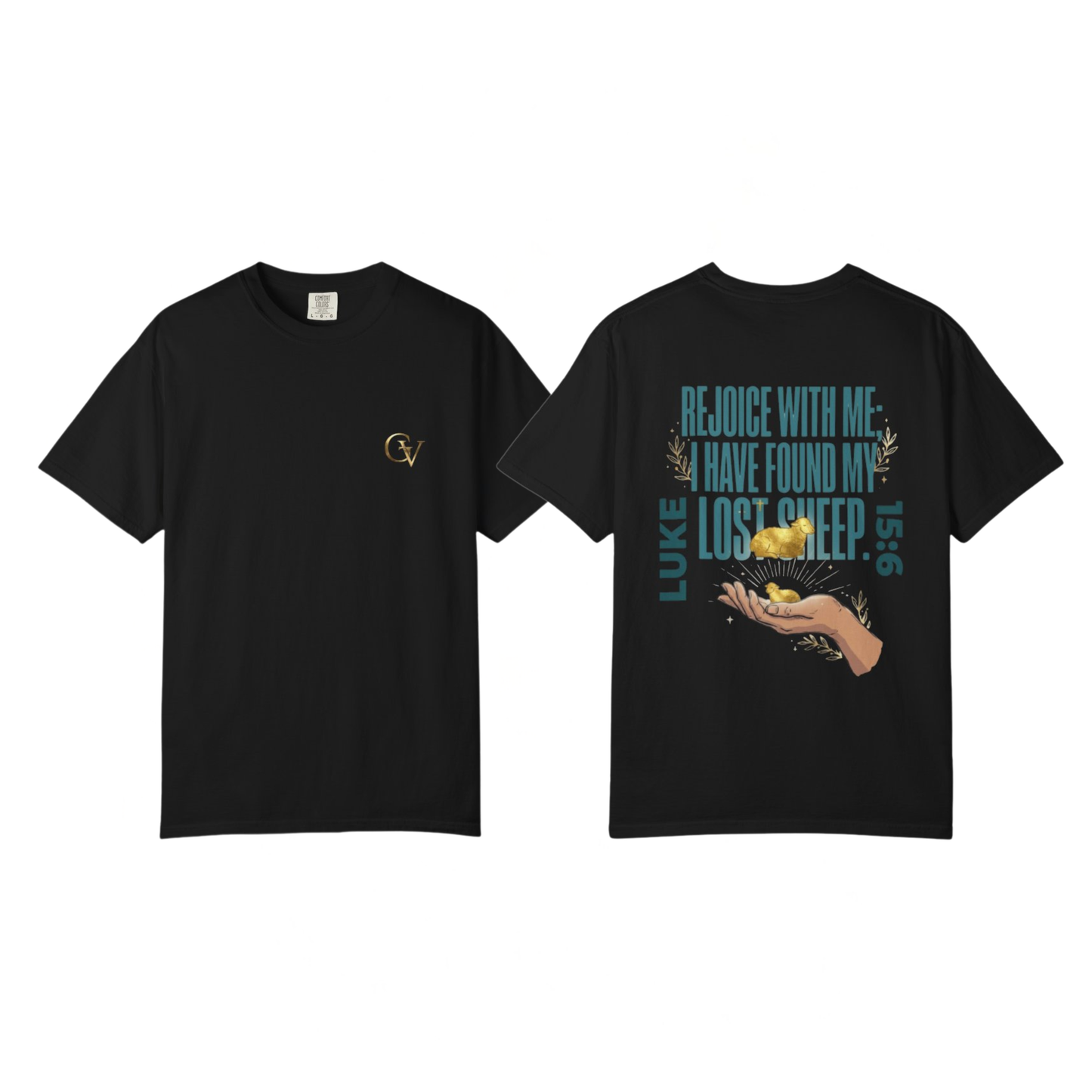 Rejoice With Me Lost Sheep Unisex Christian T-Shirt | GV Gold Monogram Collection Luke 15:6 Bible Verse Faith Streetwear Apparel