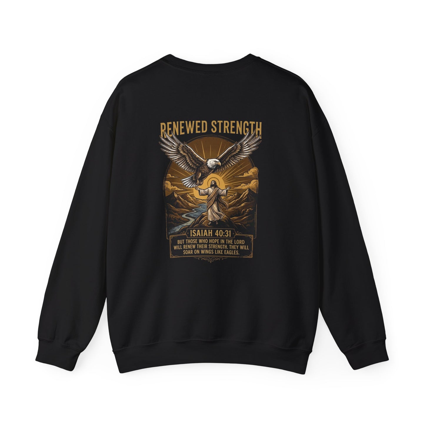 Renewed Strength Unisex Christian Sweatshirt | GV Gold Monogram Collection Isaiah 40:31 Bible Verse Faith Streetwear Apparel