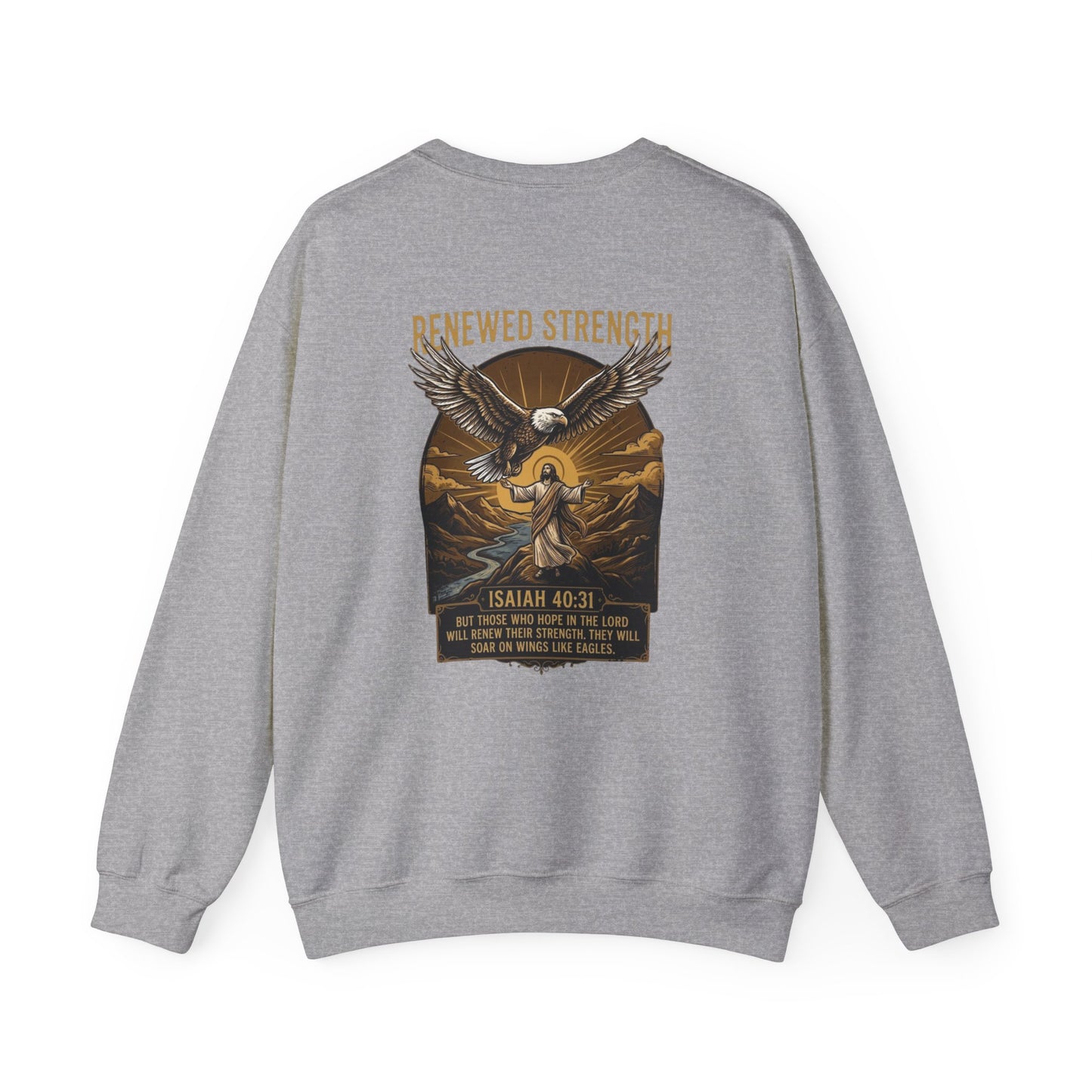 Renewed Strength Unisex Christian Sweatshirt | GV Gold Monogram Collection Isaiah 40:31 Bible Verse Faith Streetwear Apparel