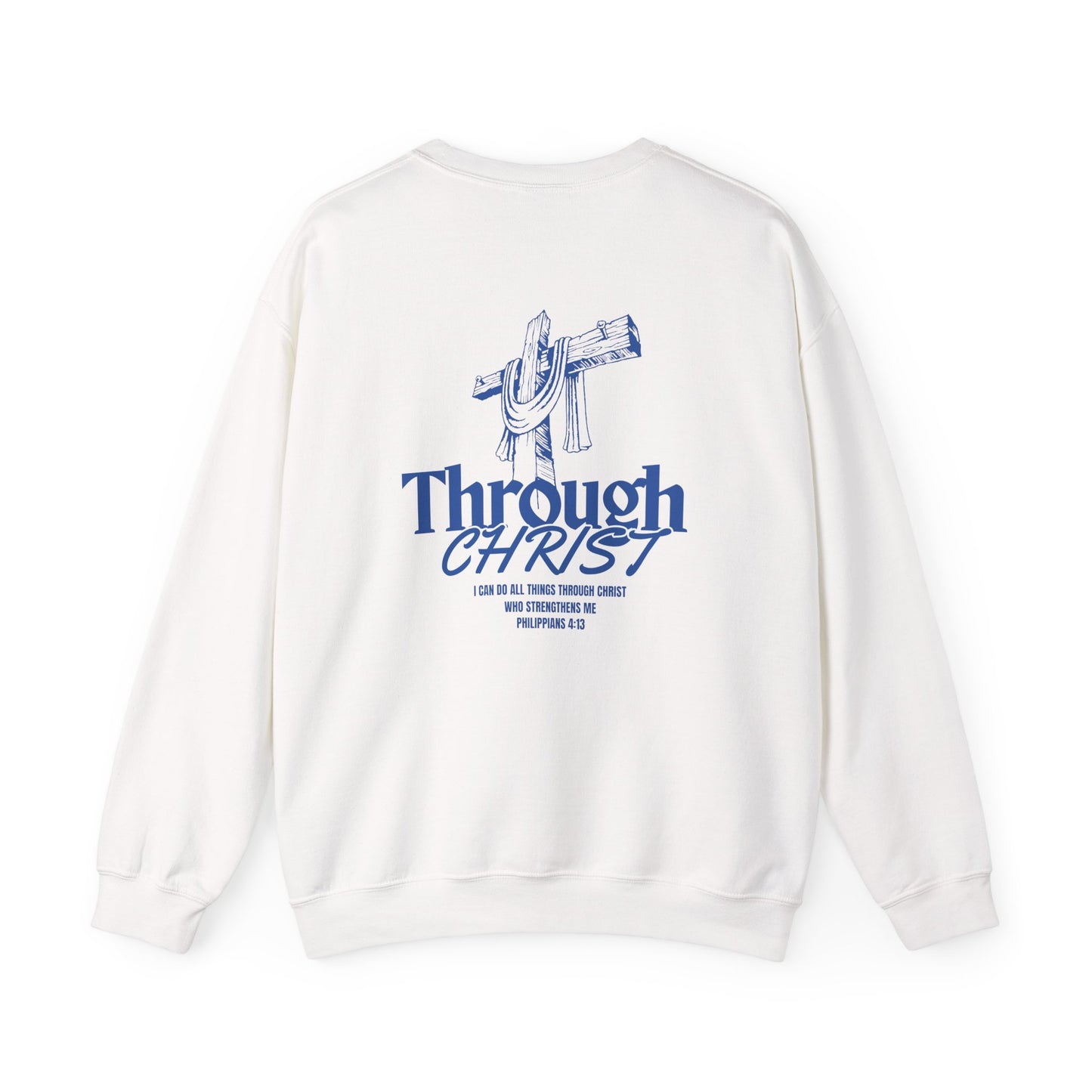 Through Christ Unisex Christian Sweatshirt | GV Gold Monogram Collection Philippians 4:13 Bible Verse Faith Streetwear Apparel