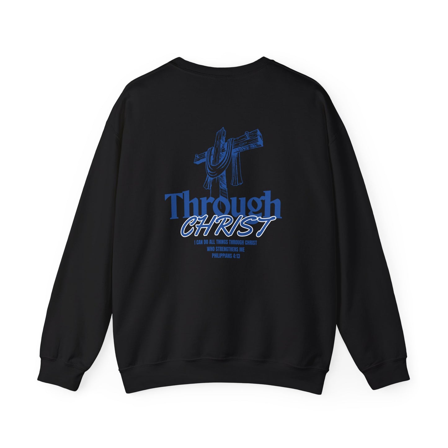 Through Christ Unisex Christian Sweatshirt | GV Gold Monogram Collection Philippians 4:13 Bible Verse Faith Streetwear Apparel