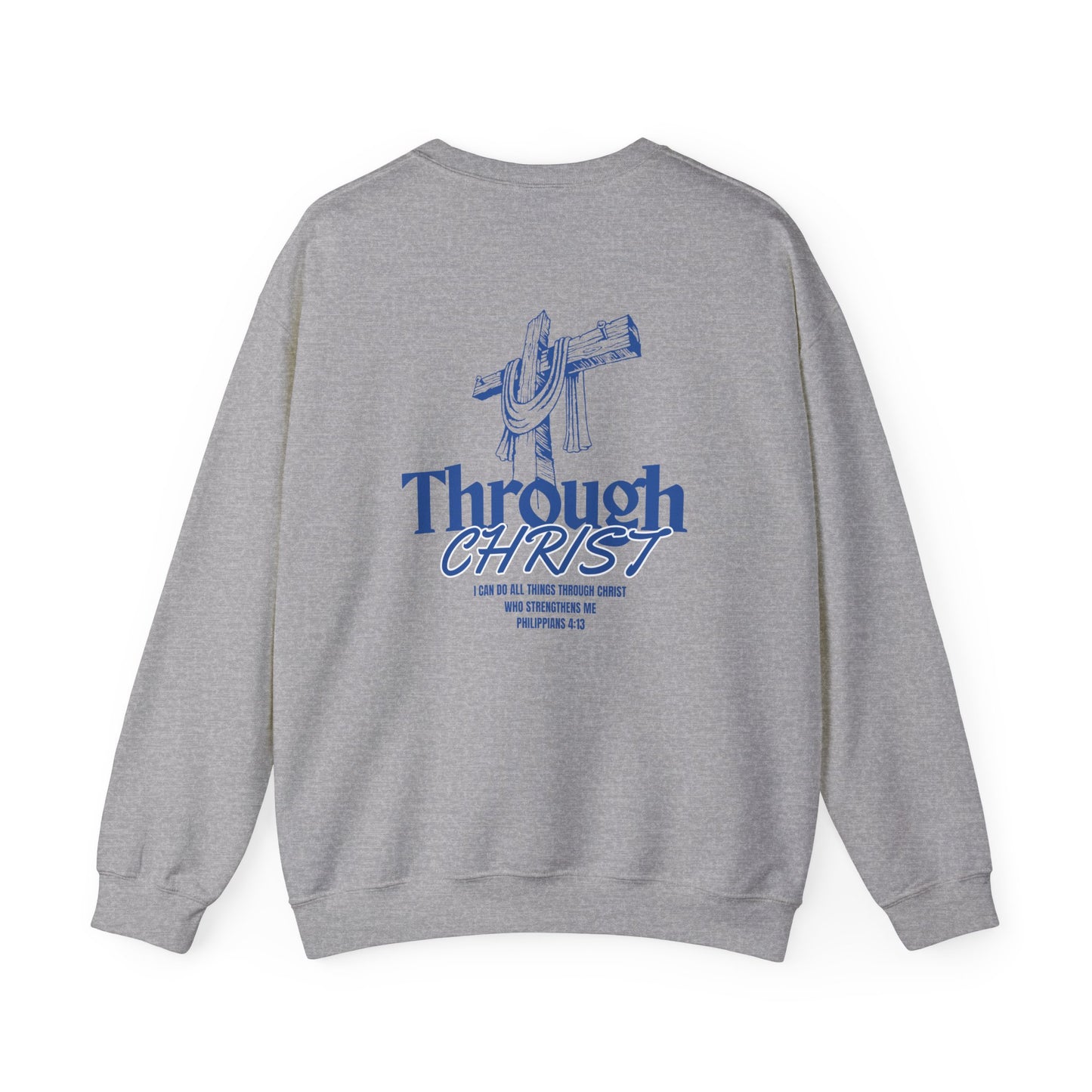 Through Christ Unisex Christian Sweatshirt | GV Gold Monogram Collection Philippians 4:13 Bible Verse Faith Streetwear Apparel