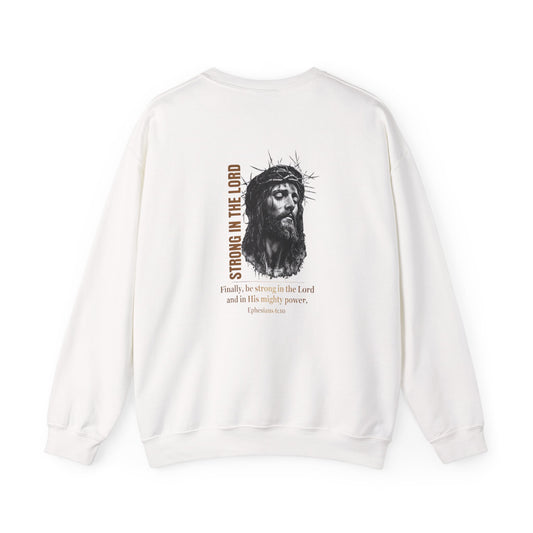 Strong in the Lord Unisex Christian Sweatshirt | GV Gold Monogram Collection Ephesians 6:10 Bible Verse Faith Streetwear Apparel