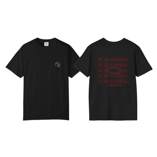 Fear Nothing Unisex Christian T-Shirt | GV Gold Monogram Collection Faith Over Fear  2 Timothy 1:7 Bible Verse Streetwear Apparel