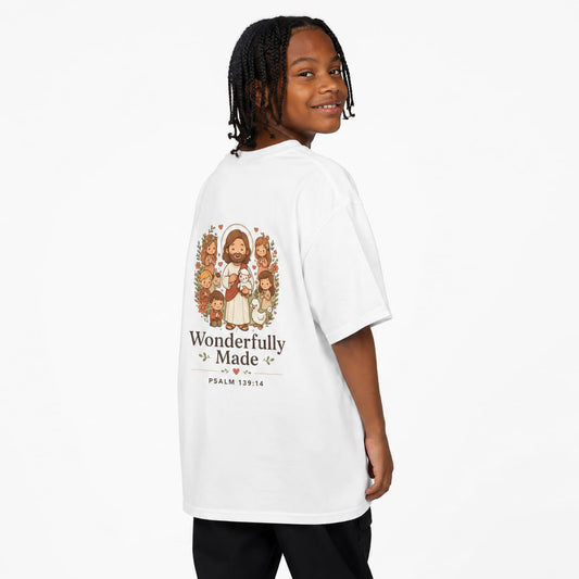 Wonderfully Made Kids Christian T-Shirt | Psalm 139:14 Bible Verse Shirt Grace and Valor Collection Faith-Based Youth Apparel