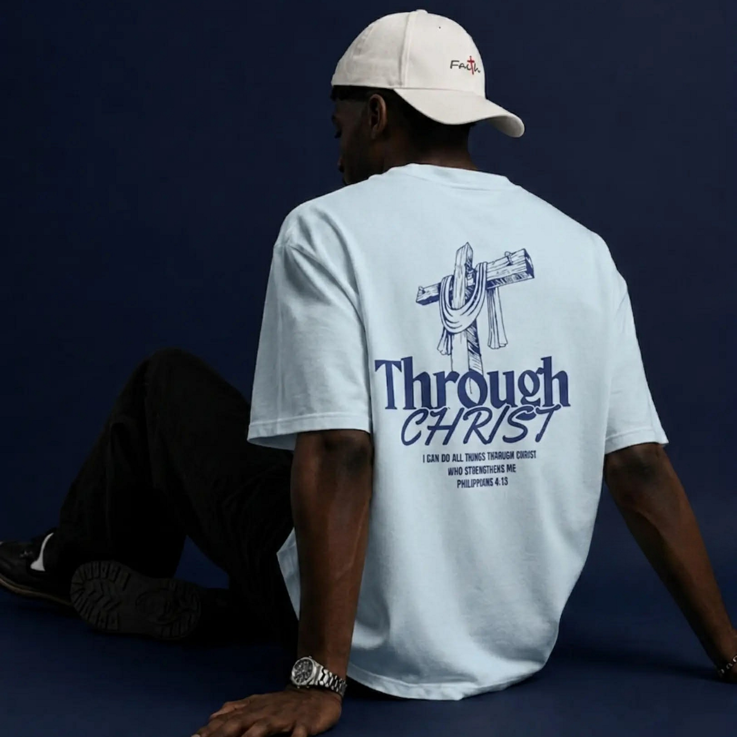 Through Christ Unisex Christian T-Shirt | GV Gold Monogram Collection Philippians 4:13 Bible Verse Faith Streetwear Apparel