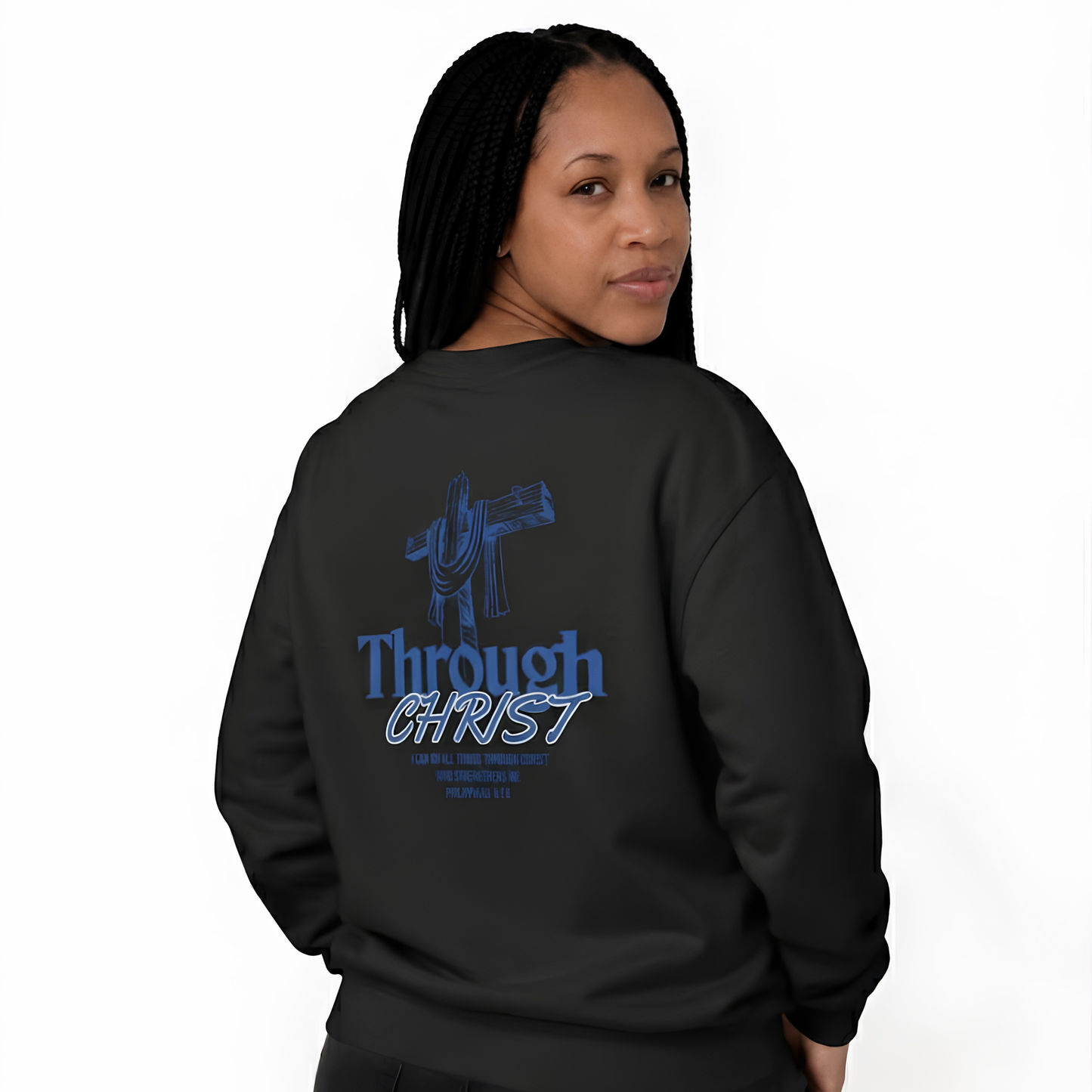 Through Christ Unisex Christian Sweatshirt | GV Gold Monogram Collection Philippians 4:13 Bible Verse Faith Streetwear Apparel