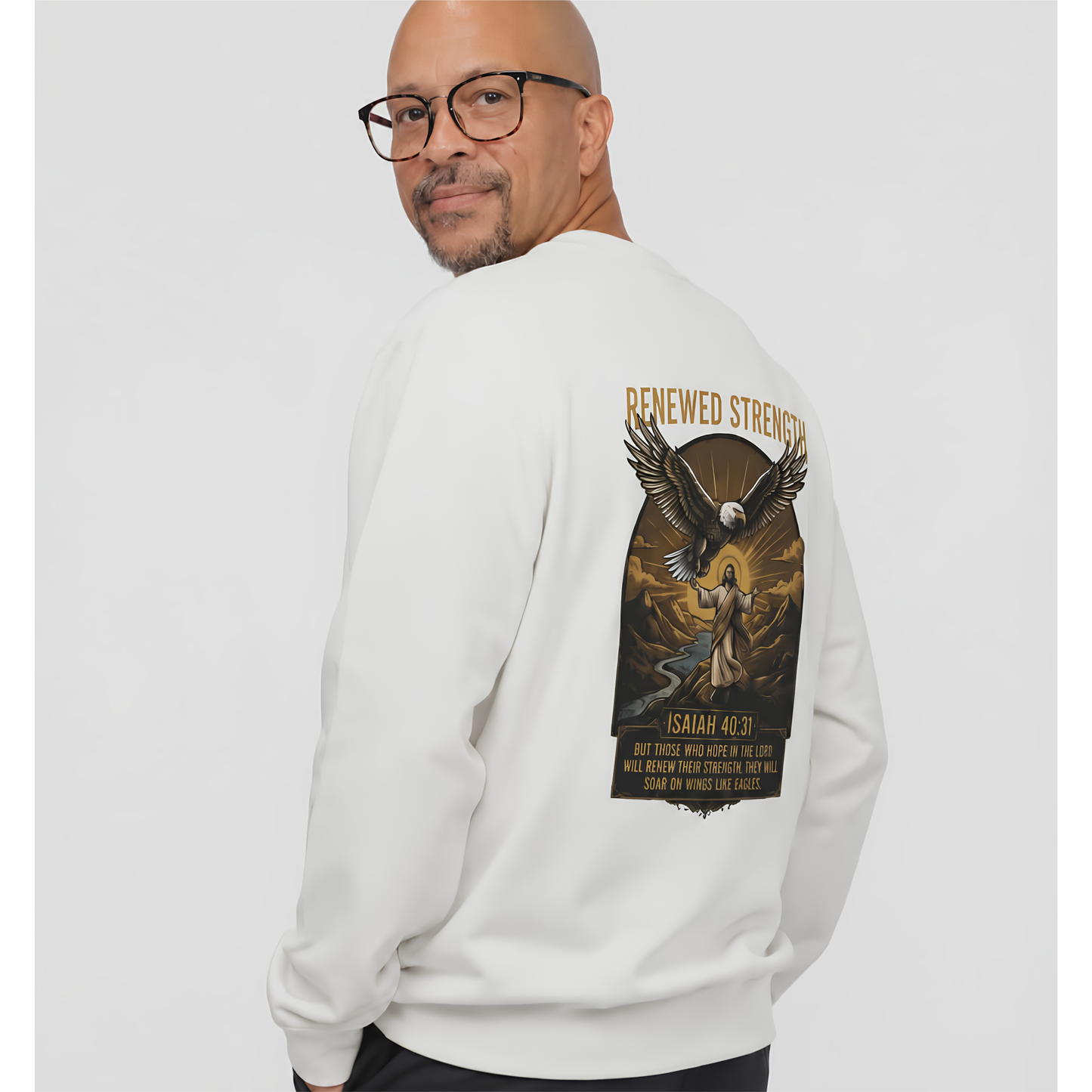 Renewed Strength Unisex Christian Sweatshirt | GV Gold Monogram Collection Isaiah 40:31 Bible Verse Faith Streetwear Apparel