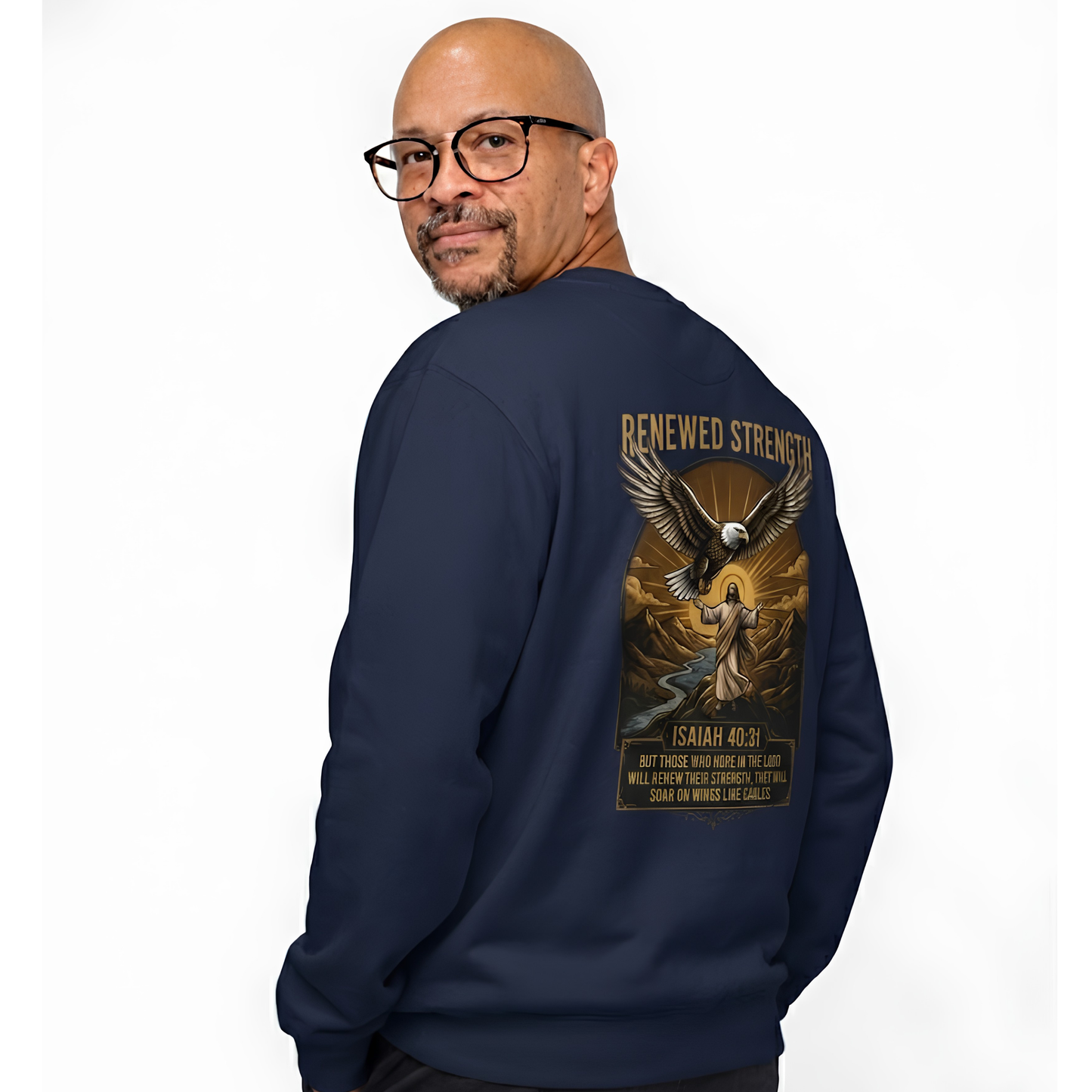 Renewed Strength Unisex Christian Sweatshirt | GV Gold Monogram Collection Isaiah 40:31 Bible Verse Faith Streetwear Apparel