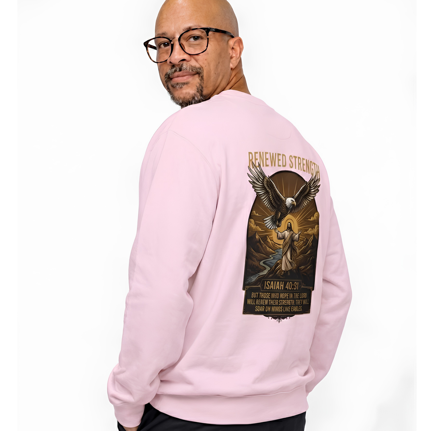 Renewed Strength Unisex Christian Sweatshirt | GV Gold Monogram Collection Isaiah 40:31 Bible Verse Faith Streetwear Apparel