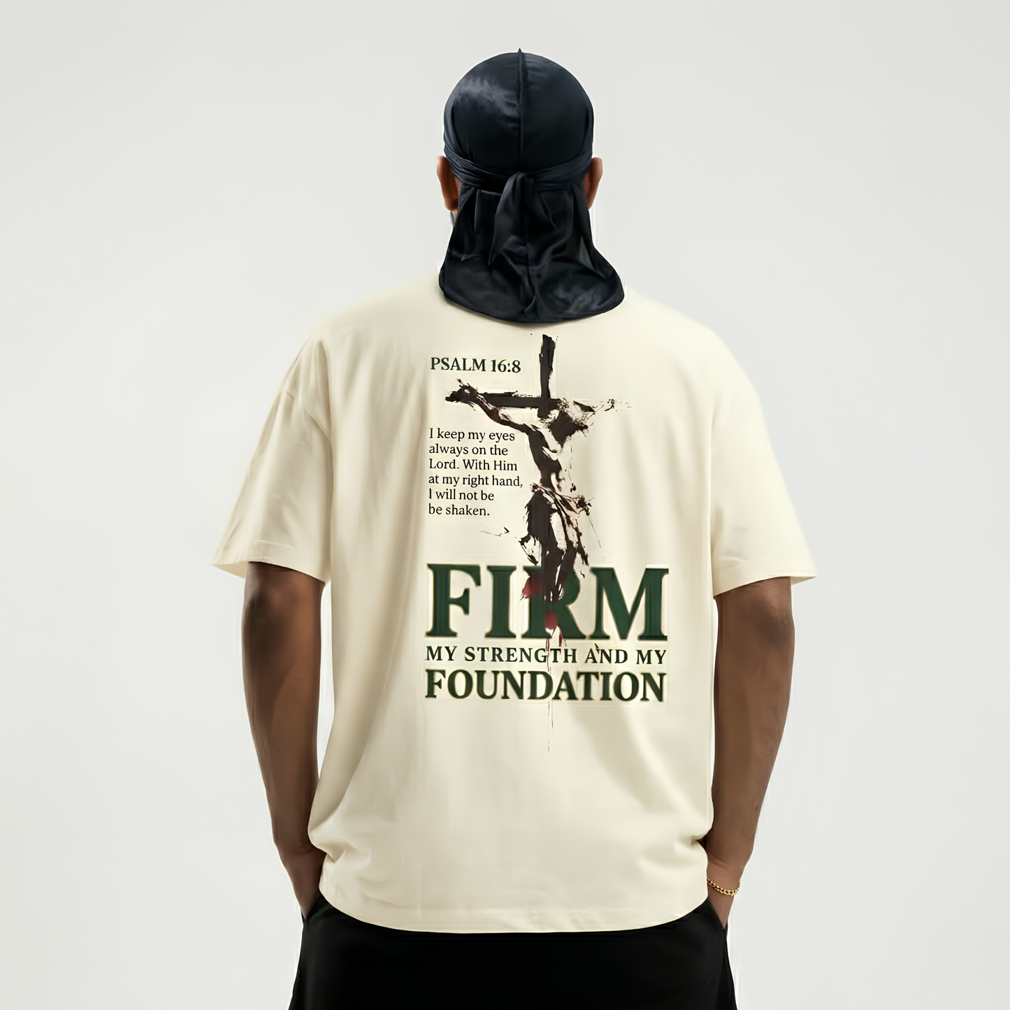 Firm Foundation Unisex Christian T-Shirt | GV Gold Monogram Collection Psalm 16:8 Bible Verse Faith Streetwear Apparel