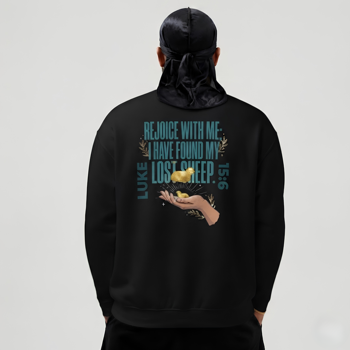 Rejoice With Me Lost Sheep Unisex Christian Sweatshirt | GV Gold Monogram Collection Luke 15:6 Bible Verse Faith Streetwear Apparel