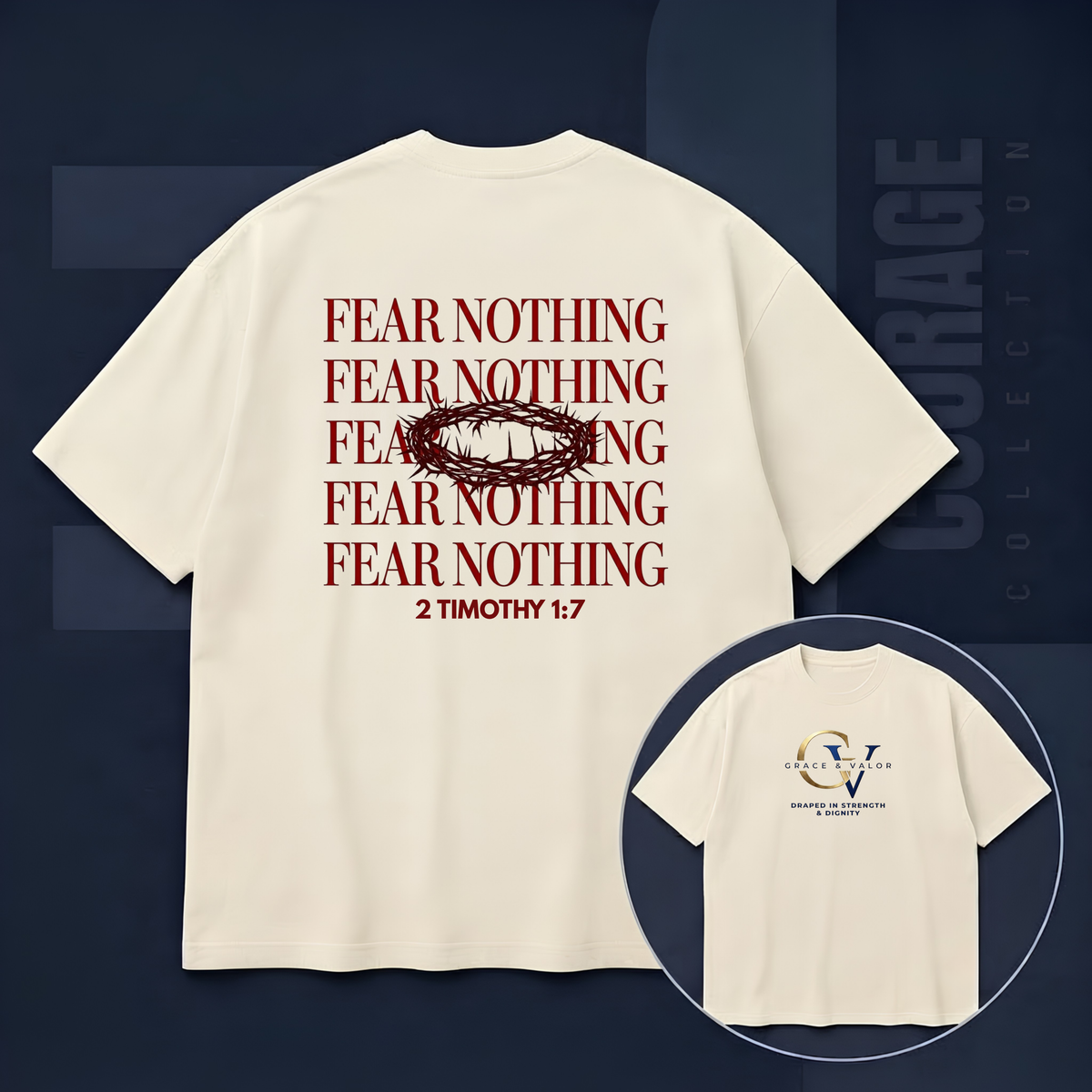 Fear Nothing Unisex Christian T-Shirt | Grace and Valor Signature Collection Faith Over Fear Joshua 1:9 Bible Verse Streetwear Apparel