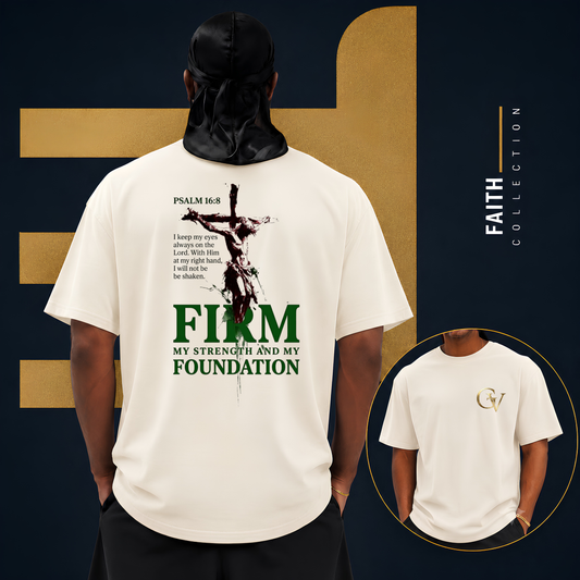 Firm Foundation Unisex Christian T-Shirt | GV Gold Monogram Collection Psalm 16:8 Bible Verse Faith Streetwear Apparel