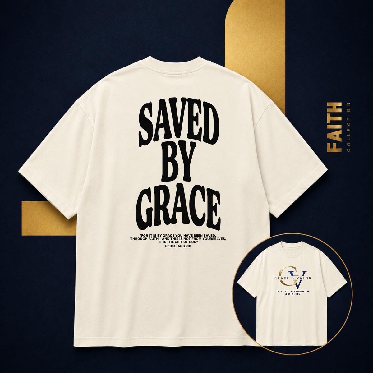 Saved by Grace Unisex Christian T-Shirt | Grace and Valor Signature Collection Ephesians 2:8 Bible Verse Faith Streetwear Apparel
