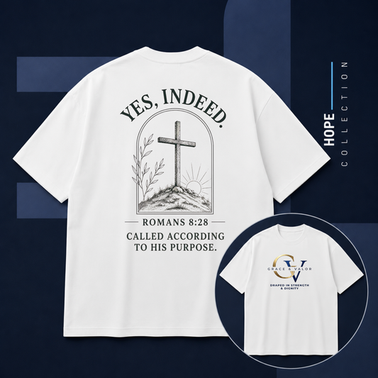 YES Indeed T-Shirt | Romans 8:29 Scripture Tee | Gold Monogram Christian Faith Shirt | Inspirational Bible Verse Apparel