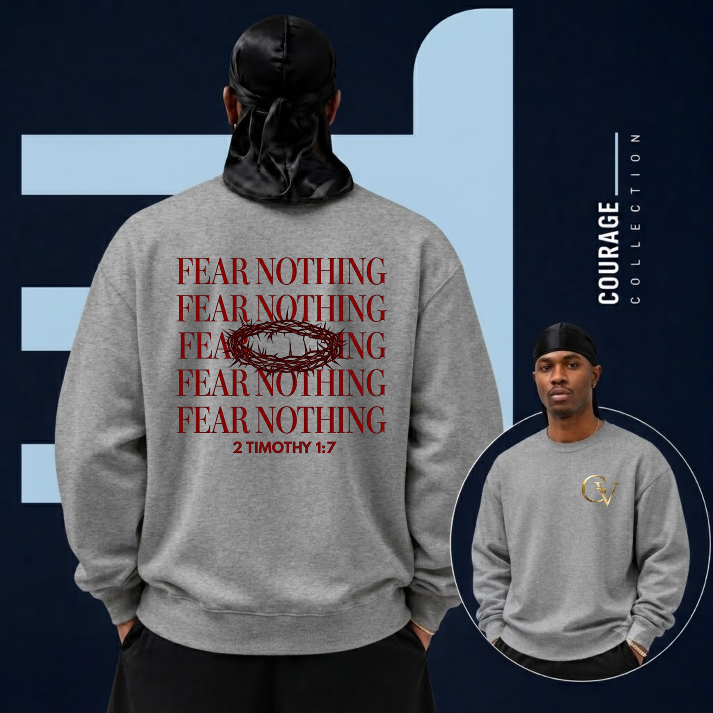 Fear Nothing Unisex Christian Sweatshirt | GV Gold Monogram Collection Faith Streetwear Apparel