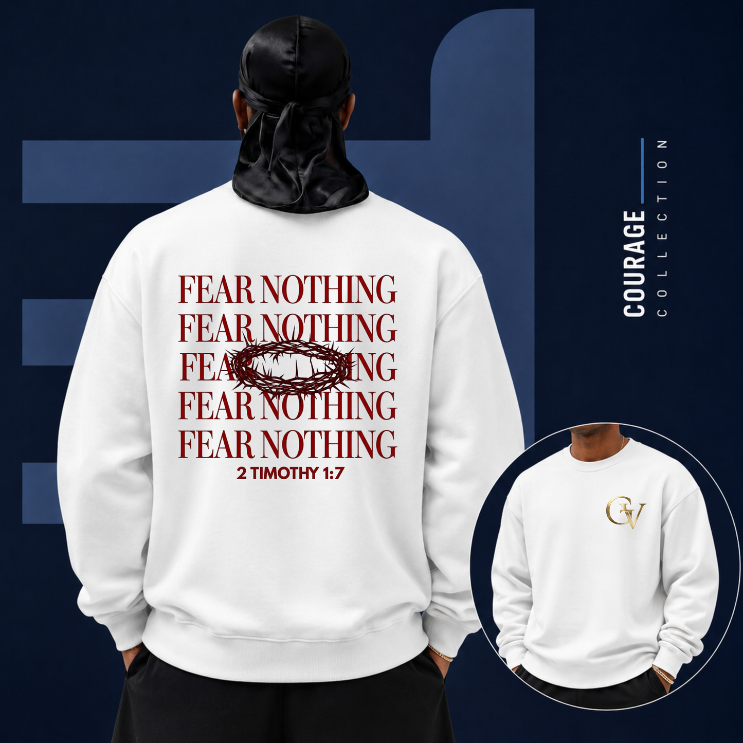 Fear Nothing Unisex Christian Sweatshirt | GV Gold Monogram Collection Faith Streetwear Apparel