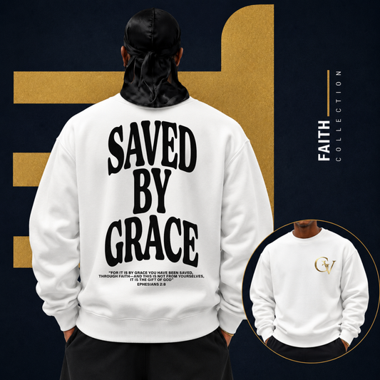 Saved by Grace Unisex Christian Sweatshirt | GV Gold Monogram Collection Ephesians 2:8 Bible Verse Faith Streetwear Apparel