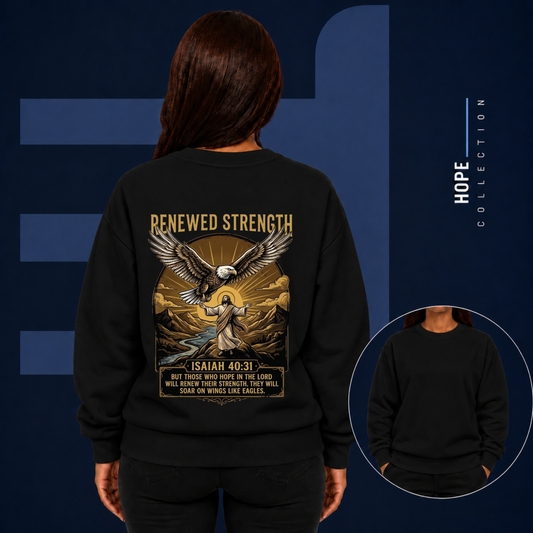 Renewed Strength Unisex Christian Sweatshirt | GV Gold Monogram Collection Isaiah 40:31 Bible Verse Faith Streetwear Apparel