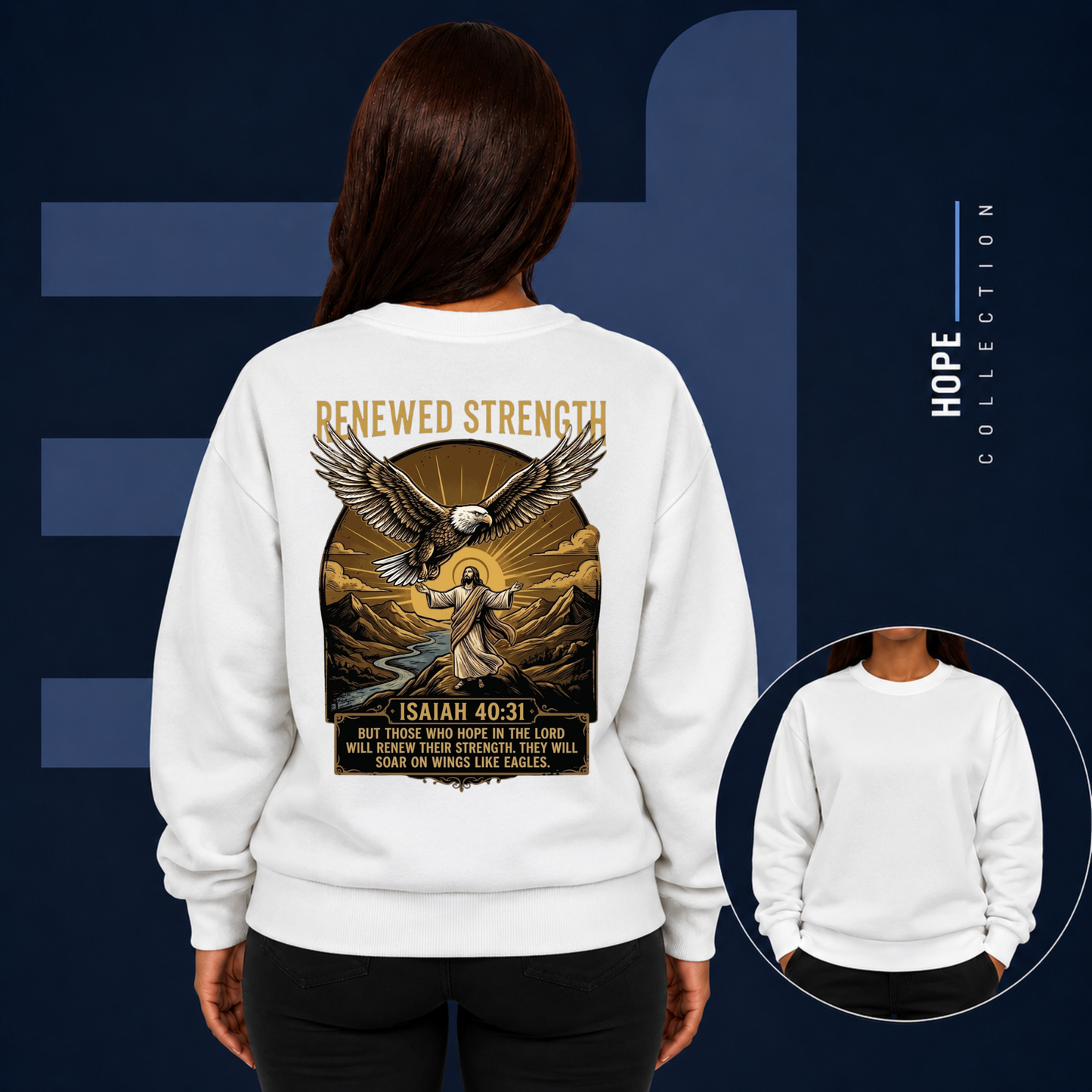Renewed Strength Unisex Christian Sweatshirt | GV Gold Monogram Collection Isaiah 40:31 Bible Verse Faith Streetwear Apparel