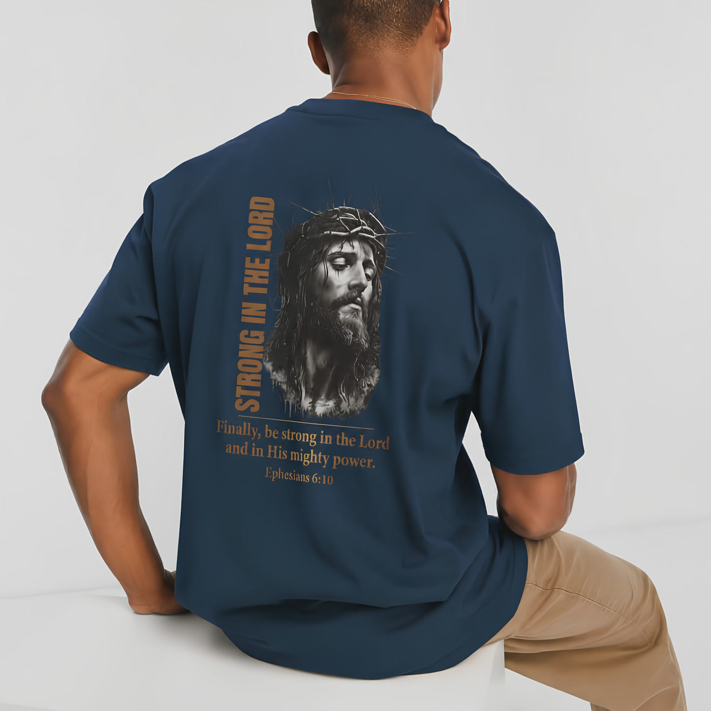Strong in the Lord Unisex Christian T-Shirt | GV Gold Monogram Collection Ephesians 6:10 Bible Verse Faith Streetwear Apparel