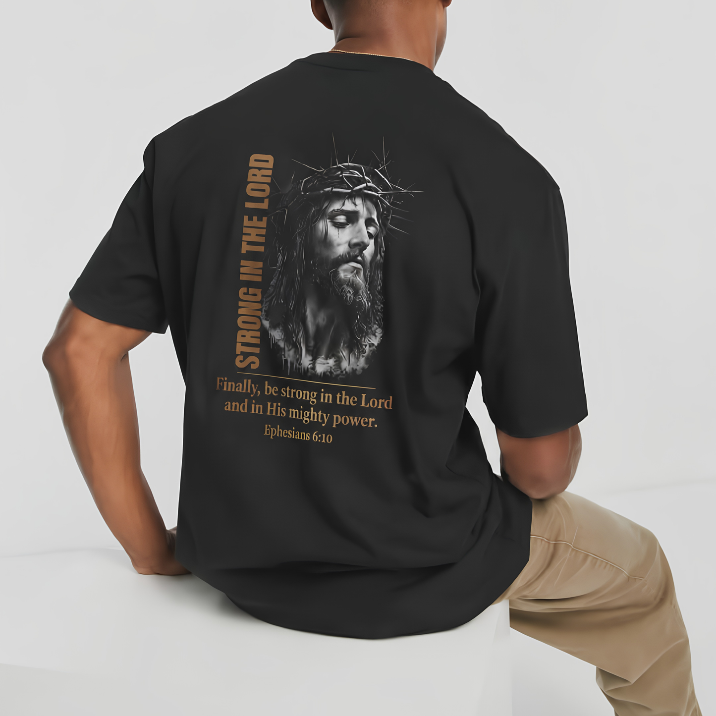 Strong in the Lord Unisex Christian T-Shirt | GV Gold Monogram Collection Ephesians 6:10 Bible Verse Faith Streetwear Apparel