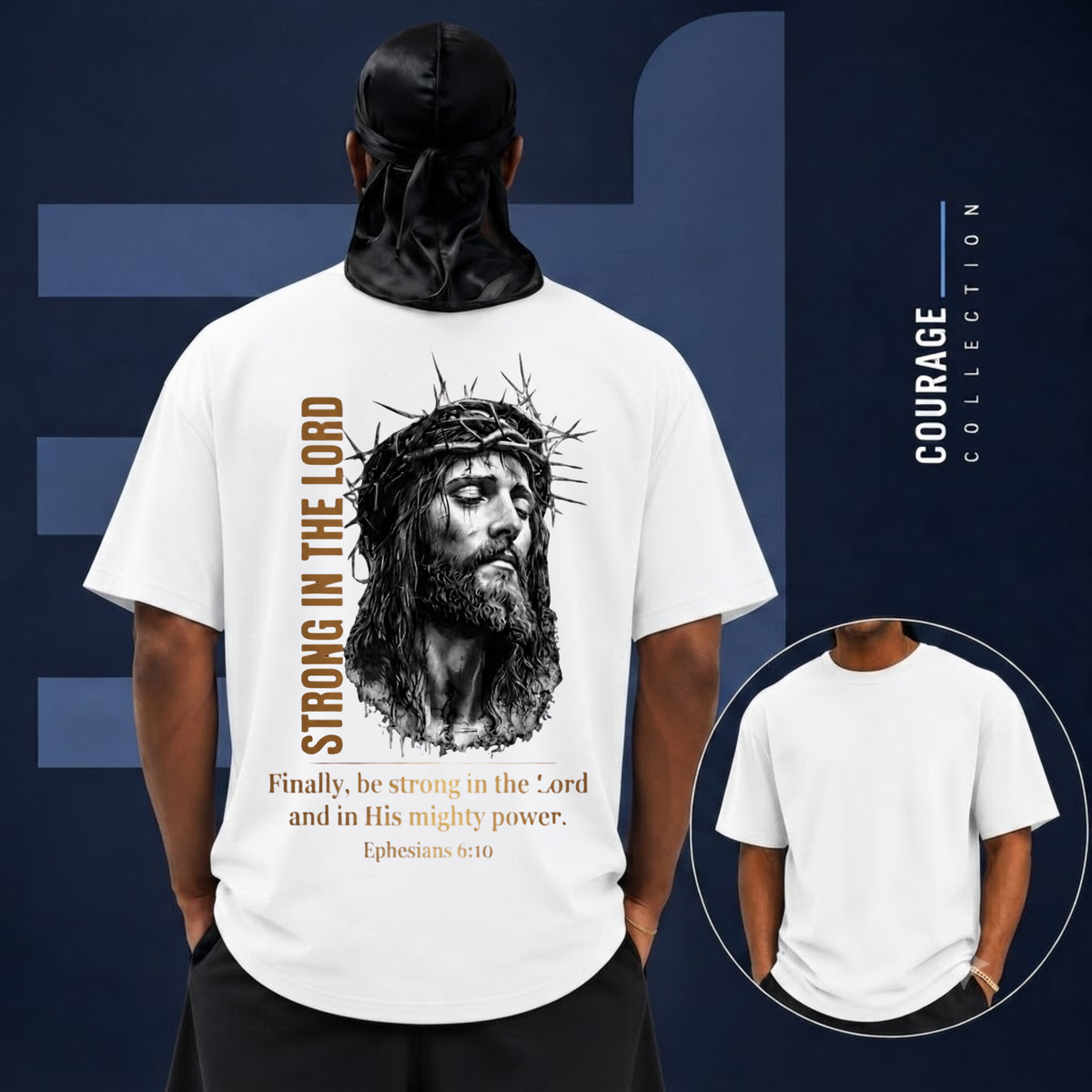 Strong in the Lord Unisex Christian T-Shirt | GV Gold Monogram Collection Ephesians 6:10 Bible Verse Faith Streetwear Apparel