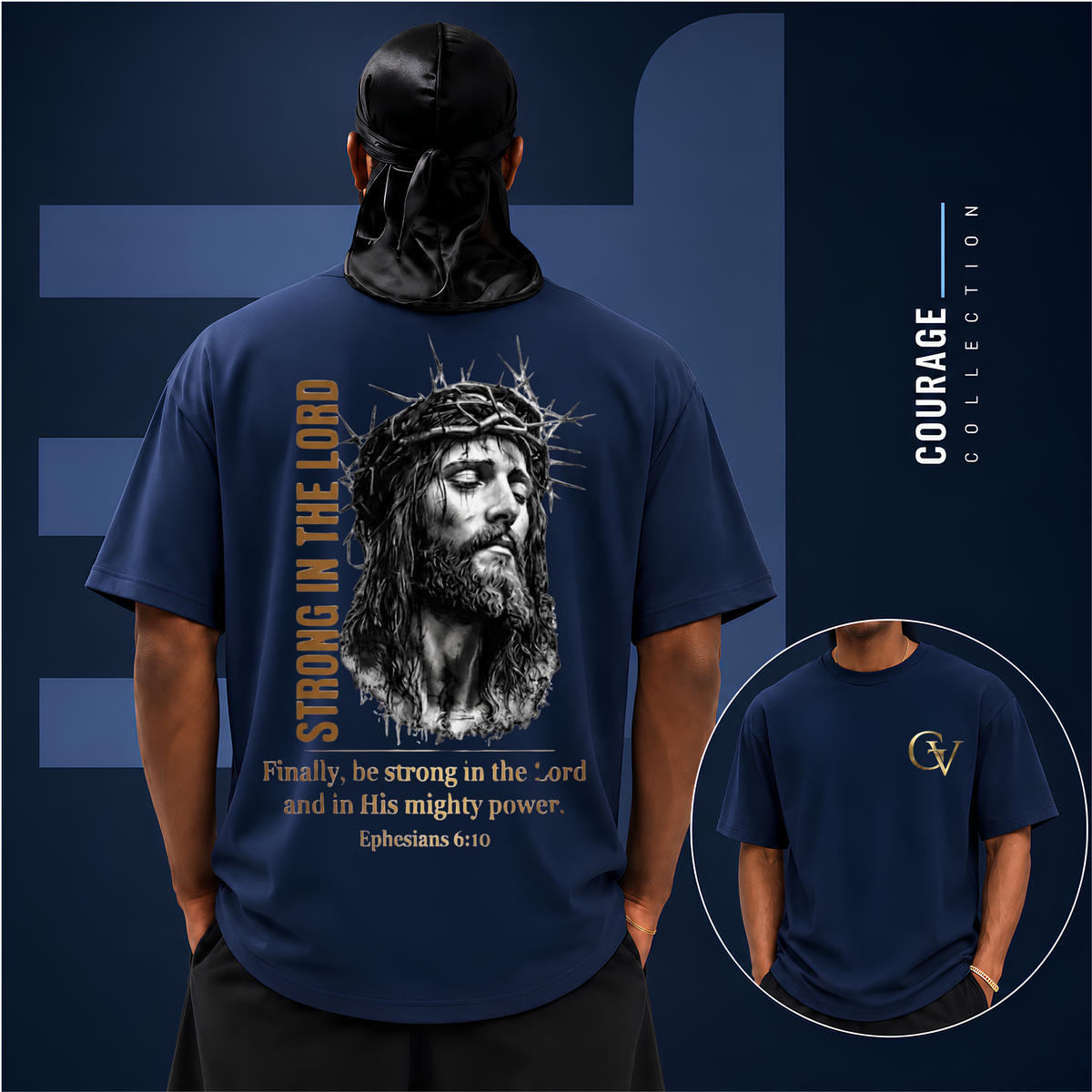 Strong in the Lord Unisex Christian T-Shirt | GV Gold Monogram Collection Ephesians 6:10 Bible Verse Faith Streetwear Apparel