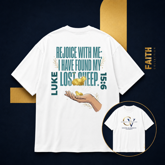 Rejoice With Me Lost Sheep Unisex Christian T-Shirt | Grace and Valor Signature Collection Luke 15:6 Bible Verse Faith Streetwear Apparel