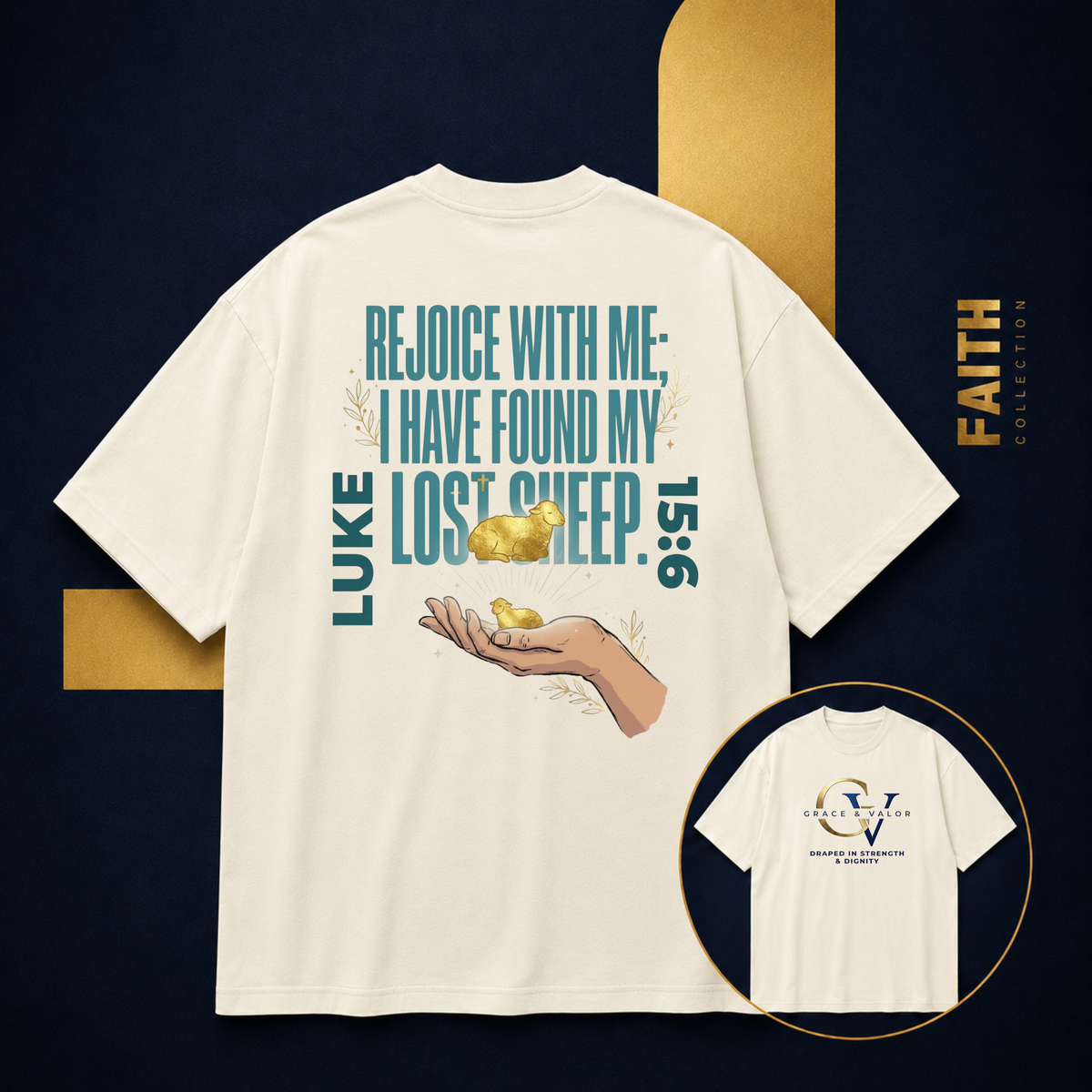 Rejoice With Me Lost Sheep Unisex Christian T-Shirt | Grace and Valor Signature Collection Luke 15:6 Bible Verse Faith Streetwear Apparel