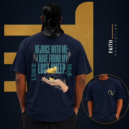 Rejoice With Me Lost Sheep Unisex Christian T-Shirt | GV Gold Monogram Collection Luke 15:6 Bible Verse Faith Streetwear Apparel