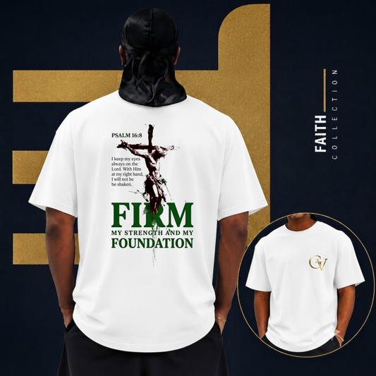 Firm Foundation Unisex Christian T-Shirt | GV Gold Monogram Collection Psalm 16:8 Bible Verse Faith Streetwear Apparel