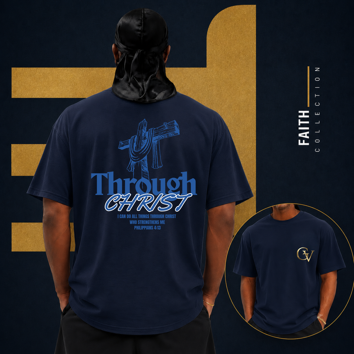 Through Christ Unisex Christian T-Shirt | GV Gold Monogram Collection Philippians 4:13 Bible Verse Faith Streetwear Apparel