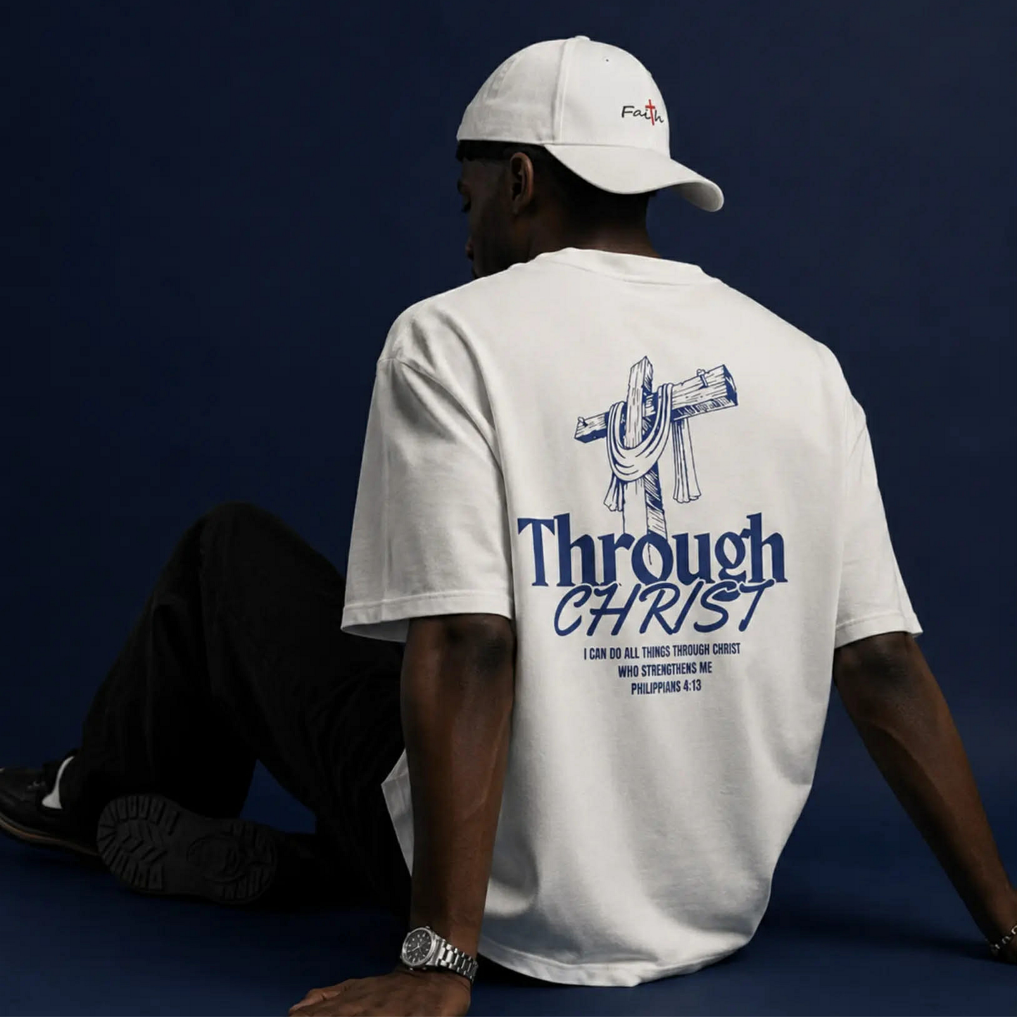 Through Christ Unisex Christian T-Shirt | GV Gold Monogram Collection Philippians 4:13 Bible Verse Faith Streetwear Apparel