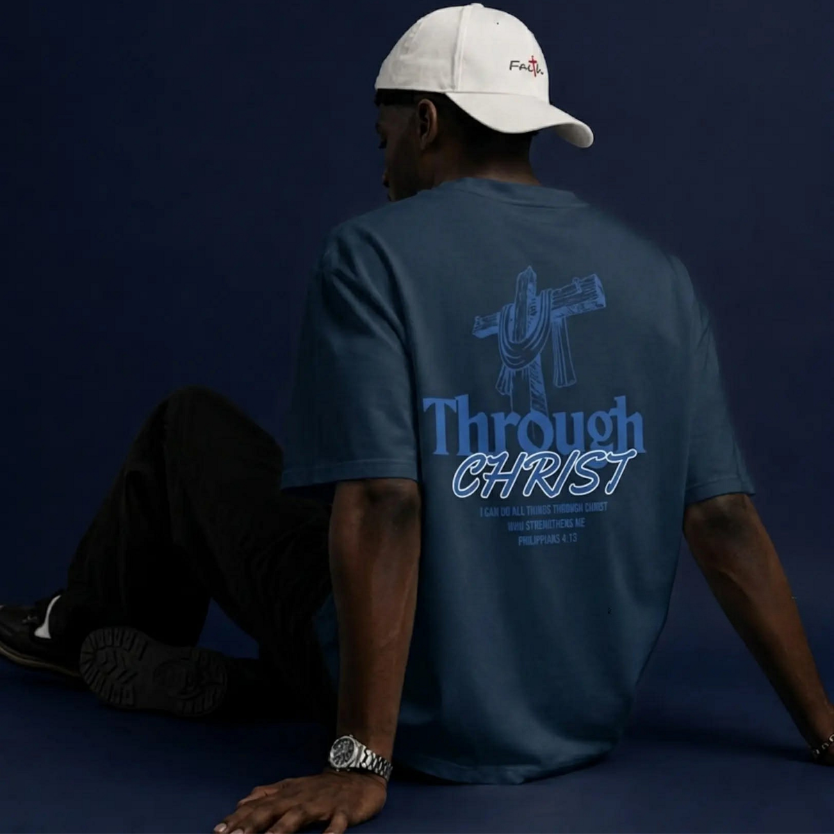 Through Christ Unisex Christian T-Shirt | GV Gold Monogram Collection Philippians 4:13 Bible Verse Faith Streetwear Apparel