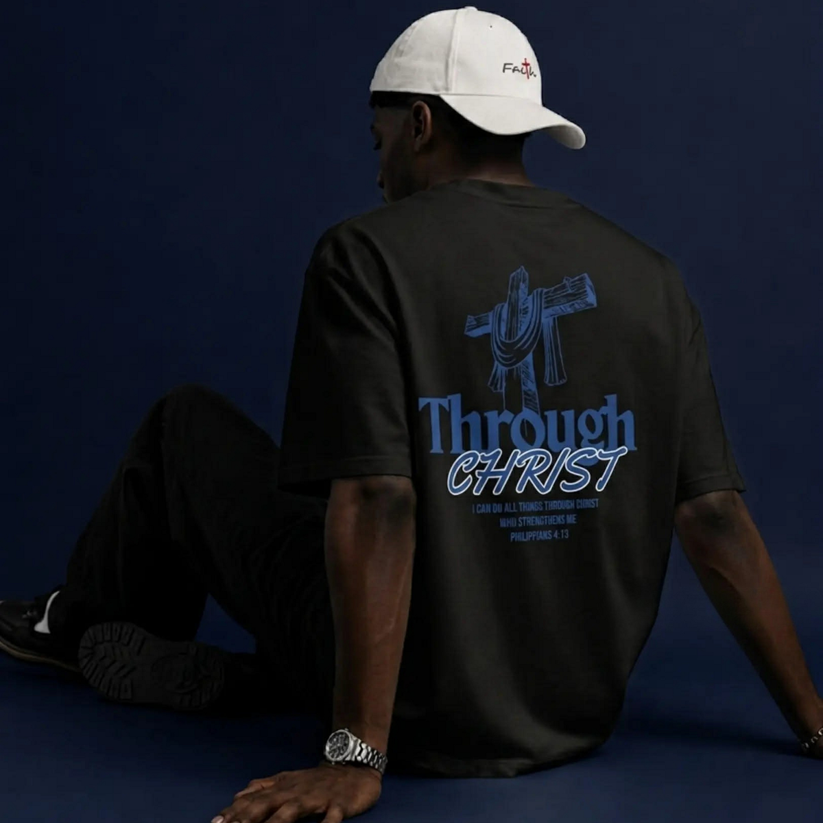 Through Christ Unisex Christian T-Shirt | GV Gold Monogram Collection Philippians 4:13 Bible Verse Faith Streetwear Apparel