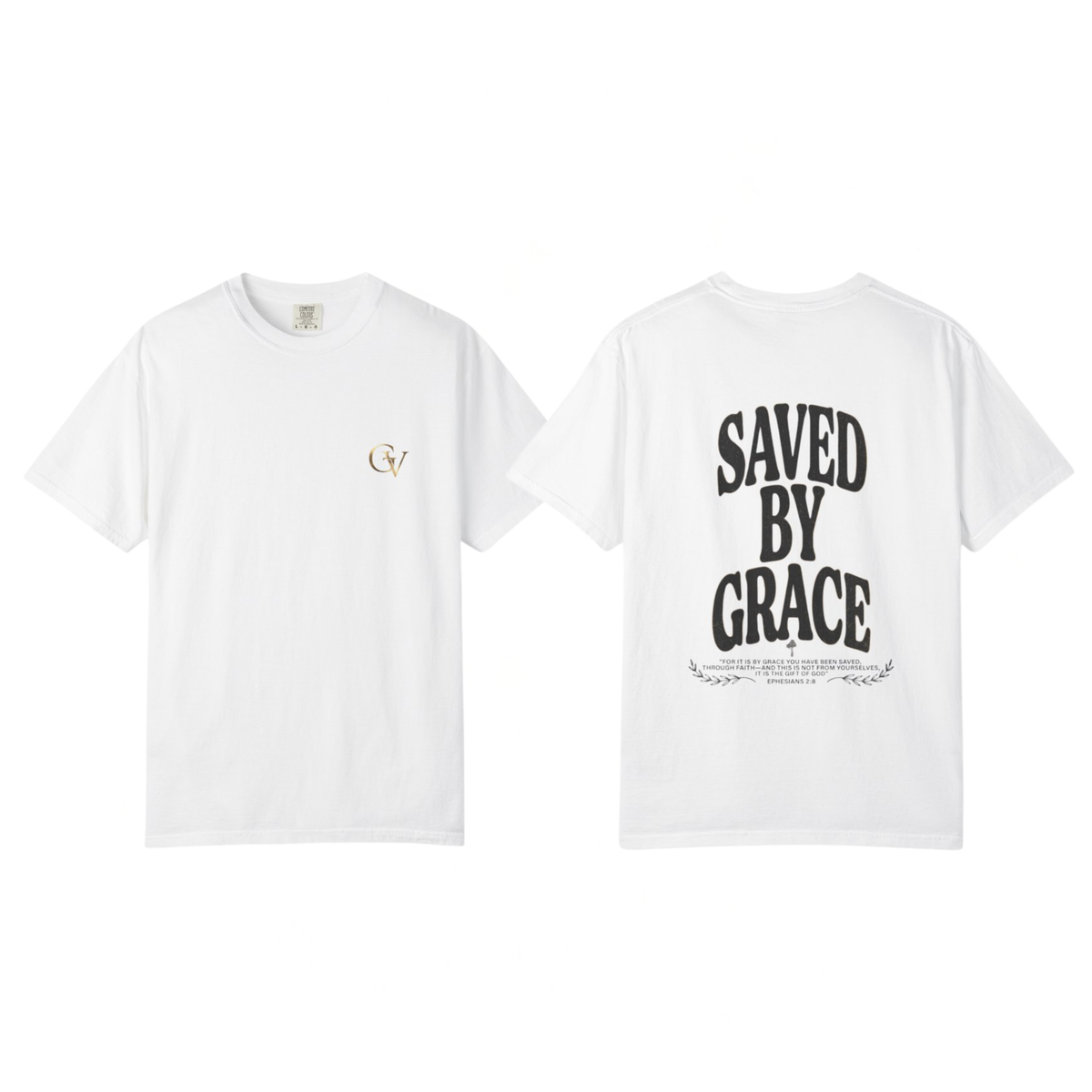 Saved by Grace Unisex Christian T-Shirt | GV Gold Monogram Collection Ephesians 2:8 Bible Verse Faith Streetwear Apparel