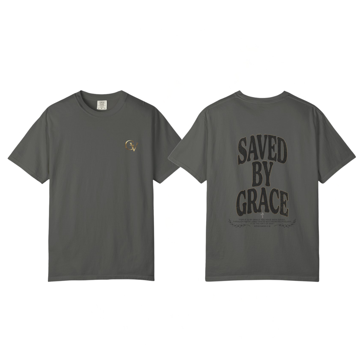 Saved by Grace Unisex Christian T-Shirt | GV Gold Monogram Collection Ephesians 2:8 Bible Verse Faith Streetwear Apparel