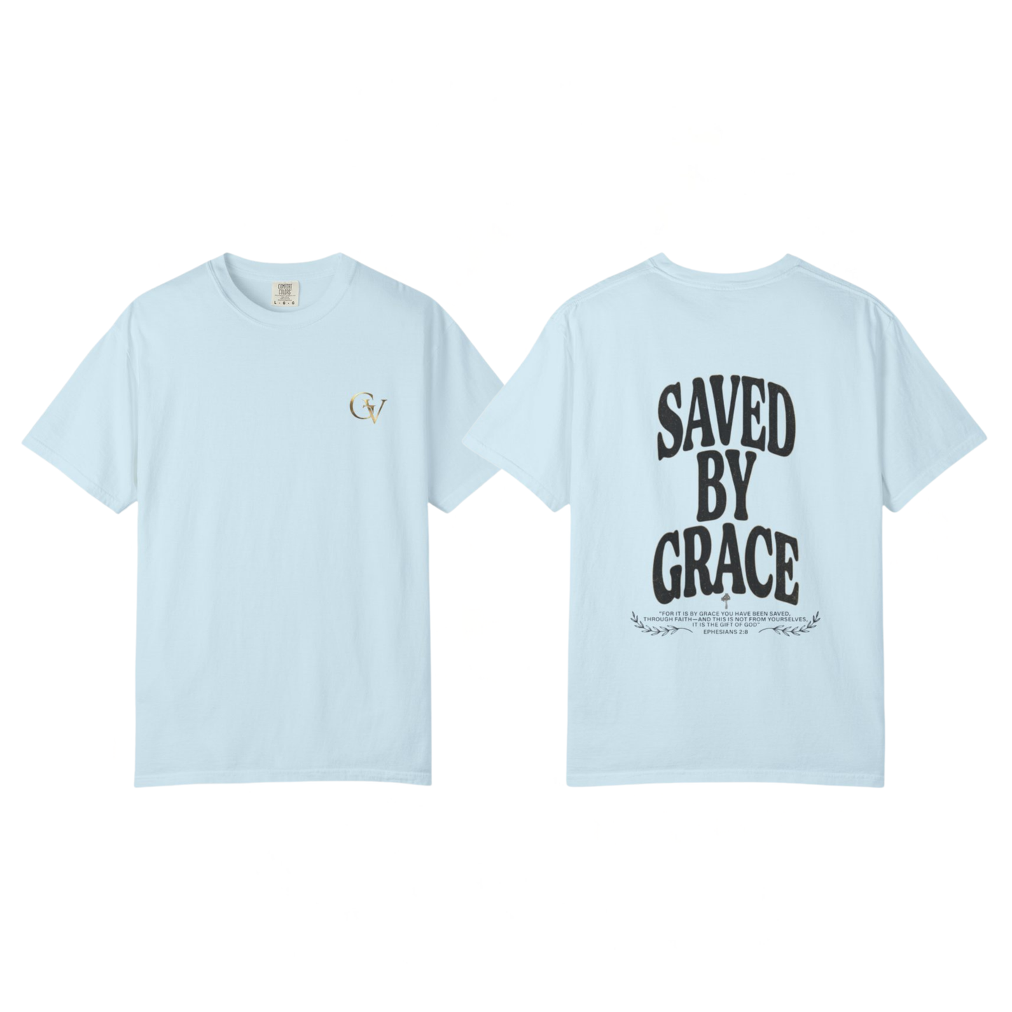 Saved by Grace Unisex Christian T-Shirt | GV Gold Monogram Collection Ephesians 2:8 Bible Verse Faith Streetwear Apparel