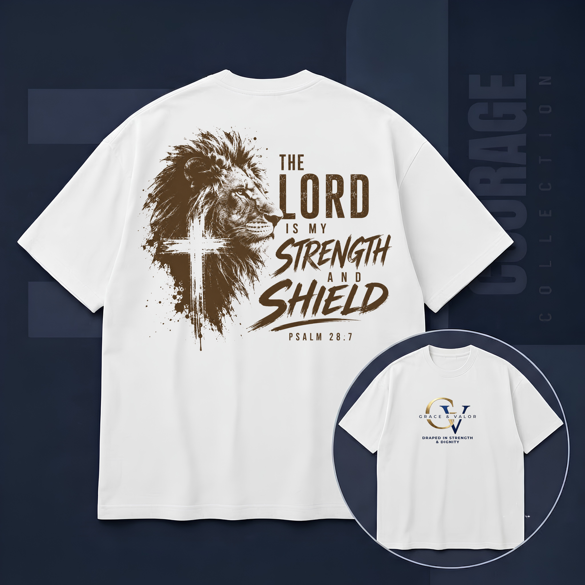 The Lord Is My Strength and Shield Shirt Psalm 28:7 | Christian Faith Tee | Grace and Valor | Unisex Bible Verse Shirt Inspirational Gift
