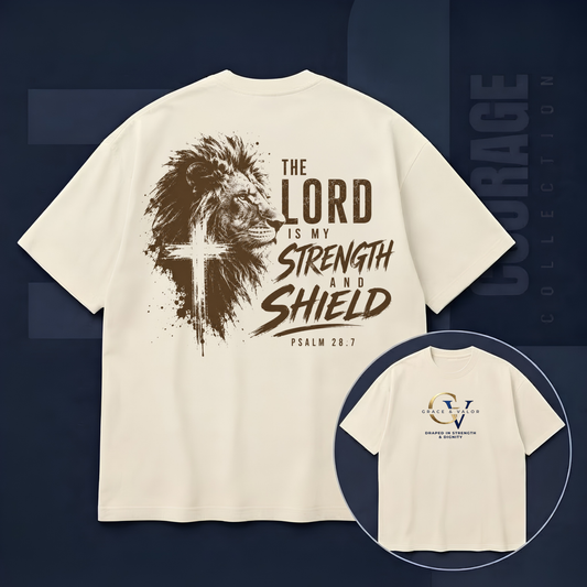 The Lord Is My Strength and Shield Shirt Psalm 28:7 | Christian Faith Tee | Grace and Valor | Unisex Bible Verse Shirt Inspirational Gift