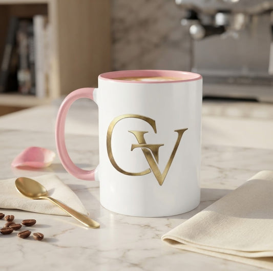 Grace & Valor Gold Monogram Coffee Mug | Elegant Office Mug for Work & Home