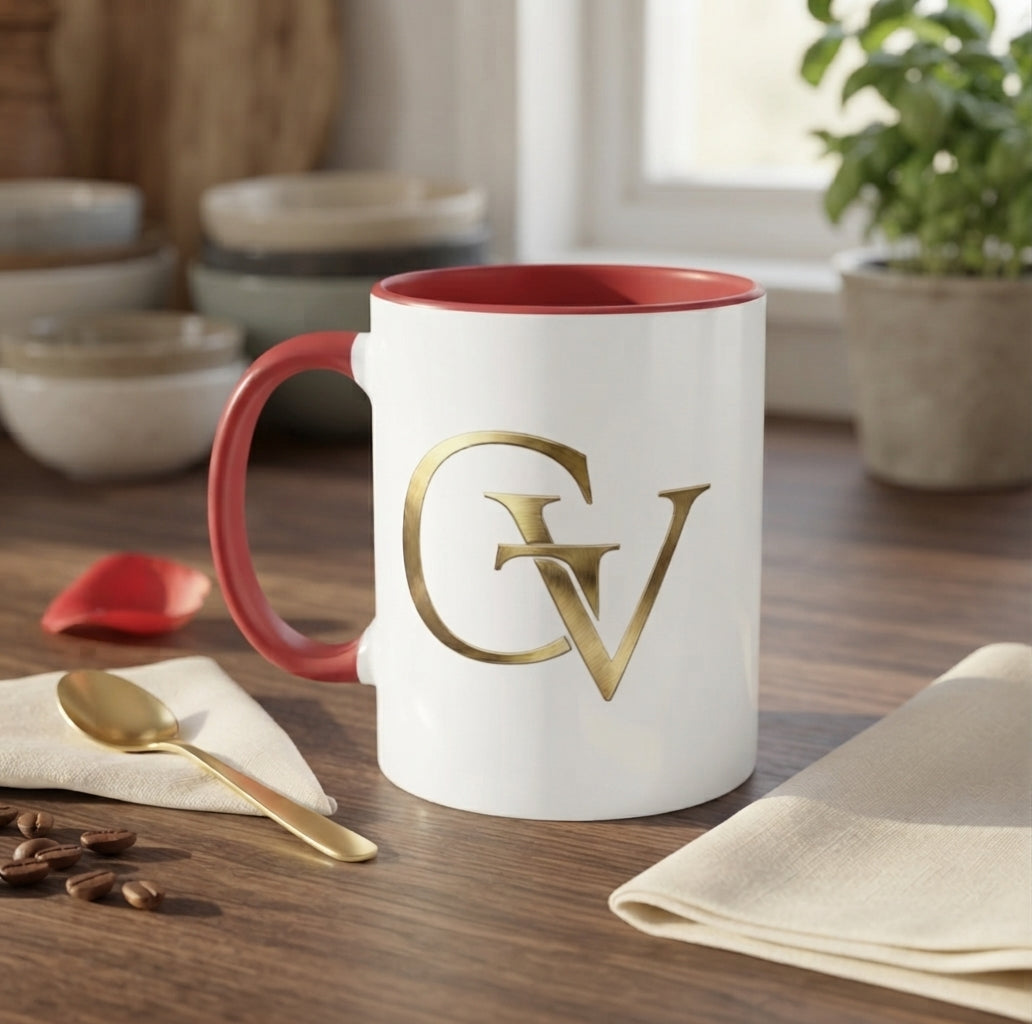 Grace & Valor Gold Monogram Coffee Mug | Elegant Office Mug for Work & Home