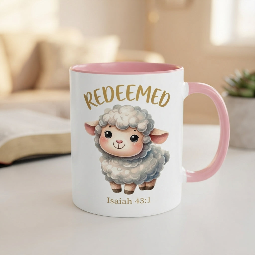 Redeemed Isaiah 43:1 Christian Coffee Mug – Cute Lamb Bible Verse Mug for Women & Girls | Faith-Based Christian Gift | Inspirational Scripture Cup