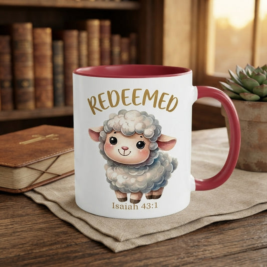 Redeemed Isaiah 43:1 Christian Coffee Mug – Cute Lamb Bible Verse Mug for Women & Girls | Faith-Based Christian Gift | Inspirational Scripture Cup